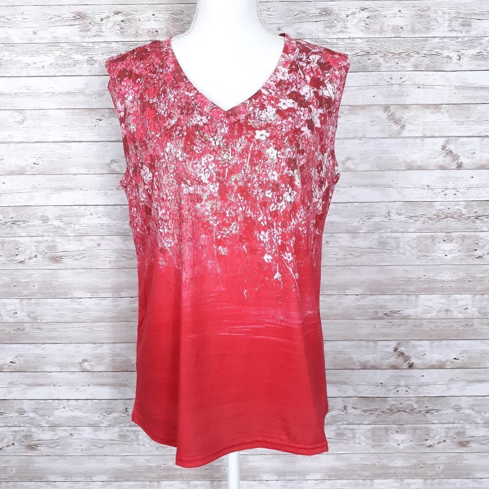 La Mode Womens Sleeveless Top XL VNeck Red floral 565A